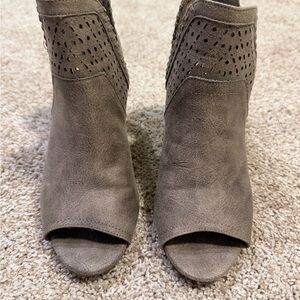Fergie Women's Taupe Peep-Toe Ankle Boots